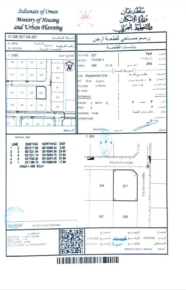 LAND FOR SALE IN ( AL KHOUDH)